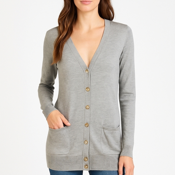 Banana Republic Silk Cotton Blend Grey Button Front Cardigan - Picture 1 of 6